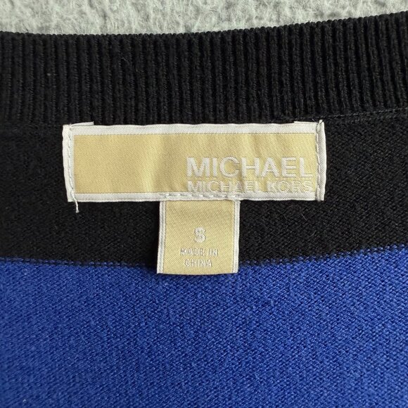 Michael Kors Sweater Womens Small S Blue Black Stripe V Neck Sequins Elbow Knit - Picture 4 of 10